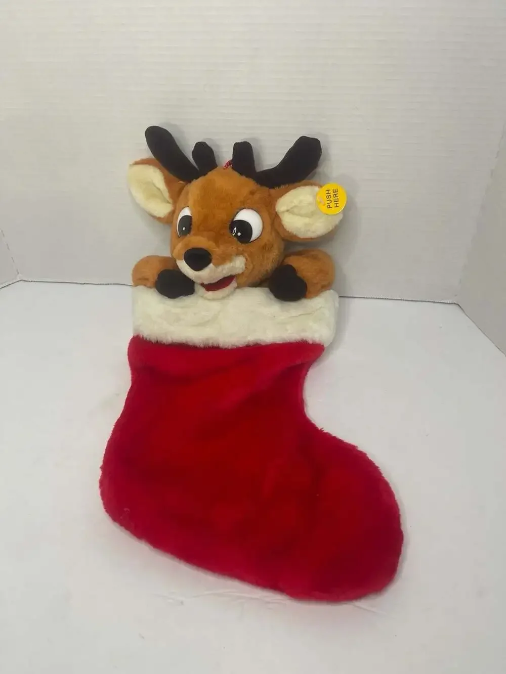 Gemmy Animated Christmas Reindeer Stocking Plush 3 Songs Fully Works